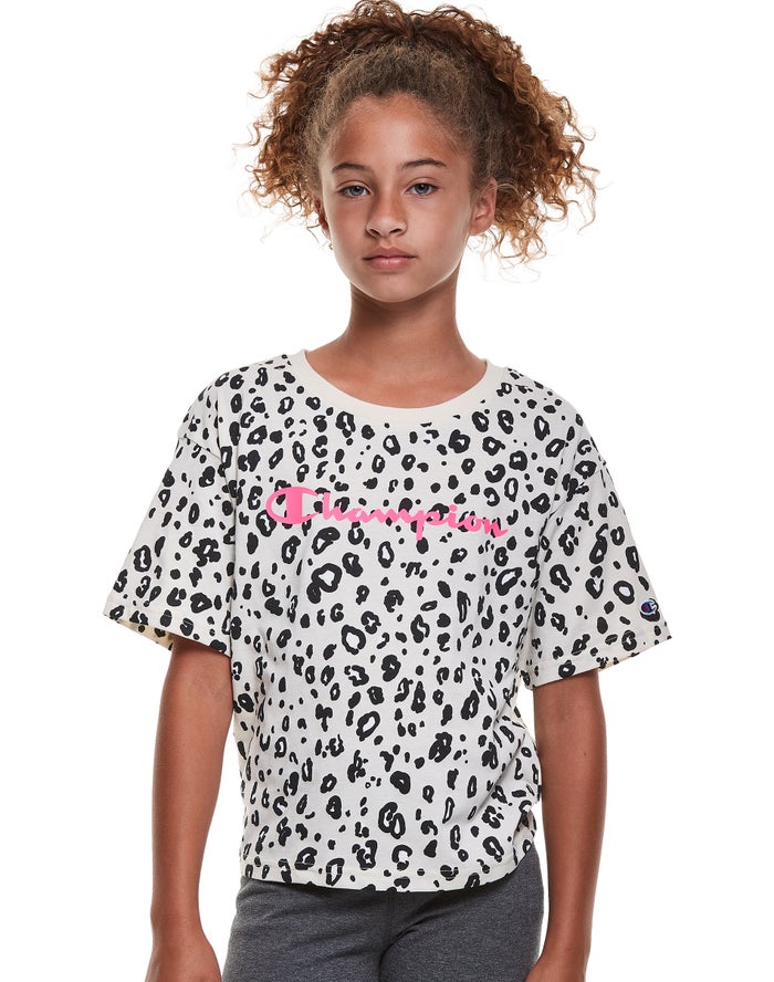 Champion Pige T-Shirts Sort/Hvide - Boxy Leopard Print - Danmark HNC-951273